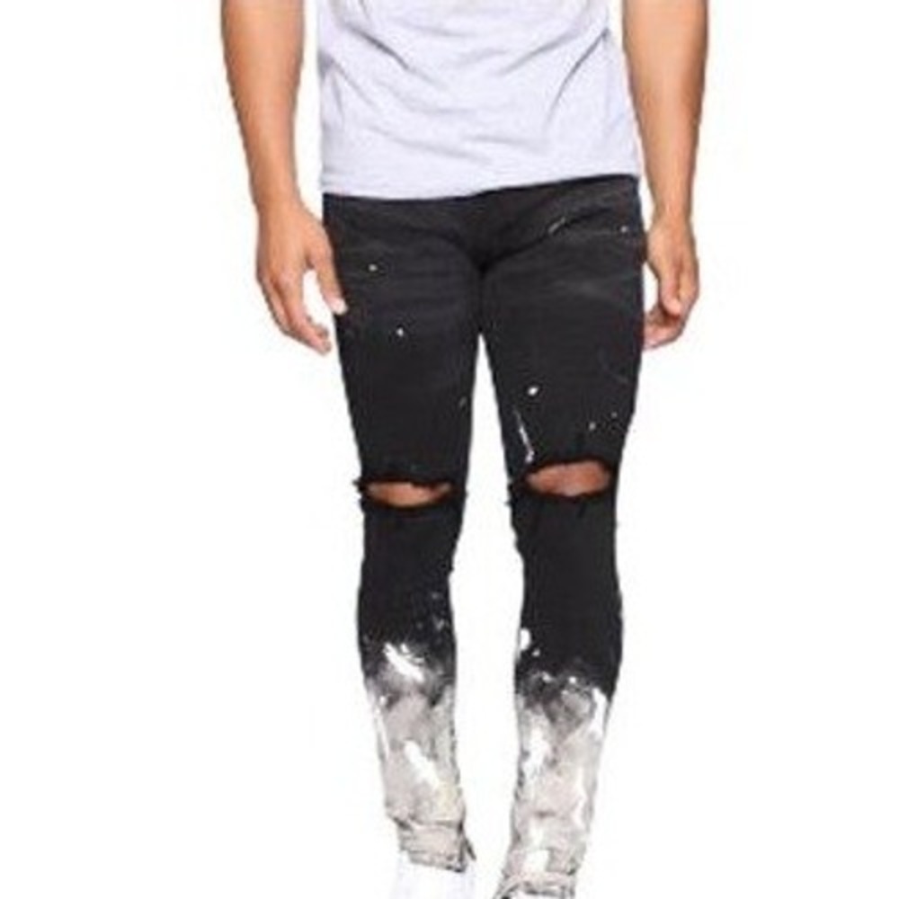Fashion Nova‎ Men Impression Skinny Jeans 36 Black Paint Splatter Ripped KND4175